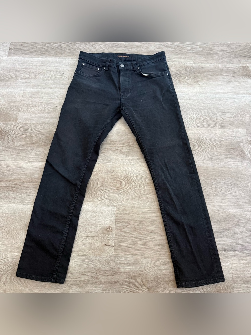 Nudie Jeans Mens Black Grim Tim Dry Everblack Denim Jeans ACTUAL SIZE 34x30